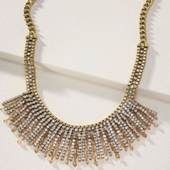 Stella & Dot Shaggy Chain Statement Necklace – Crystal Fringe Gold - Picture 1 of 4